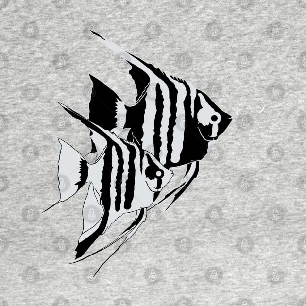 Angelfish. Fish blowing bubbles. Monochrome by KateQR